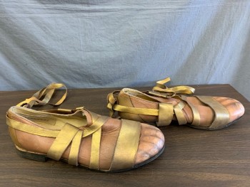 GAMBA, Gold, Beige, Leather, Novelty Pattern, Made To Order, Bare Feet in Gold Sandals. Lace Up the Leg. Painted Feet. Faux Feet, Multiples,