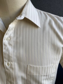 ARROW KENT, Eggshell White, Poly/Cotton, Stripes - Shadow, Button Front, Collar Attached, 2 Pockets, Short Sleeves