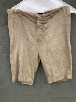 N/L, Khaki Brown, Wool, Solid, Shorts, Button Front, Suspender Buttons, Split Back Waist,