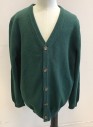 BROOKS BROTHERS, Forest Green, Cotton, Solid, Knit, V-neck, 5 Buttons, Long Sleeves