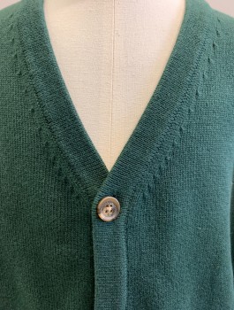 BROOKS BROTHERS, Forest Green, Cotton, Solid, Knit, V-neck, 5 Buttons, Long Sleeves