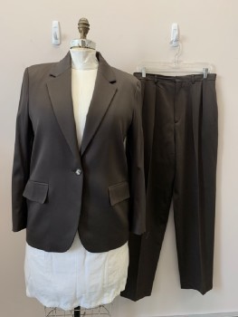 YVES SAINT LAURENT, Forest Green, Wool, Elastane, Solid, L/S, Single Breasted, Notched Lapel, Top Pockets,
