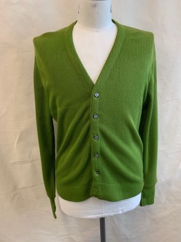 N/L, Lime Green, Wool, Solid, CARDIGAN, V-neck, 6 Buttons Down Front, 2 Buttons on Each Side of Waist *Fading on Shoulders*