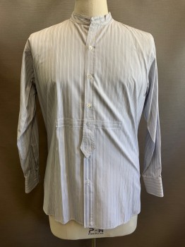 MTO, White, Gray, Dk Gray, Cotton, Stripes, Band Collar, Front Waist Panel with Hanging Tab, Long Sleeves, Cuff with Button Holes for Cuff Links, Multiple