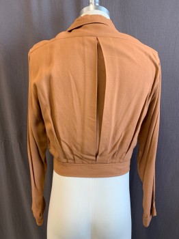 N/L, Rust Orange, Viscose, Retro Eisenhower Jacket, Collar Attached, Single Breasted, Button Front, 2 Patch Pockets, Tab & Buttons on Waist,  *Waist is Very Small, Will Not Close on Mannequin