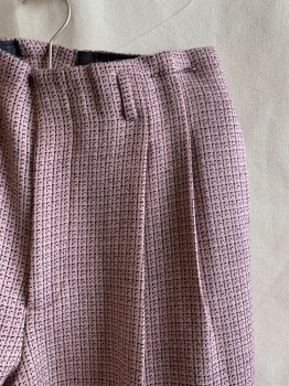 SILVIAS, Dusty Pink, Black, Wool, Plaid, Side Pockets, Zip Front, Pleated Front, Cuffed