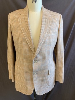 NL, Lt Brown, Beige, Blue, Wool, Glen Plaid, Notched Lapel, Single Breasted, Button Front, 2 Buttons, 3 Pockets