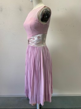 Young Modes, Bubble Gum Pink, Ballet Pink, Polyester, Solid, Polka Dots, Sleeveless, Sheer Illusion Neckline, Polka-dot Waist Band, Pleated, Back Zipper,