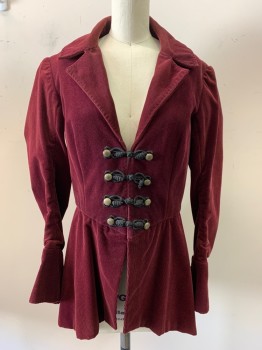 N/L, Red Burgundy, Cotton, Solid, Corduroy, Buttons with Frogs CF & Sleeves, Hand Picked Collar/Lapel, Fiddle Back