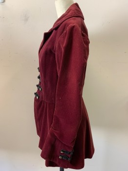 N/L, Red Burgundy, Cotton, Solid, Corduroy, Buttons with Frogs CF & Sleeves, Hand Picked Collar/Lapel, Fiddle Back