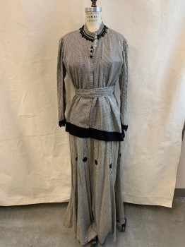 NL, Black, White, Cotton, Check , Blouse - L/S,  Black Lace Around Cuffs & Neckline, White Lace Around Collar, Black Edge at Bottom, Belt Attached Secured By Hooks, Attached Button Down Undershirt