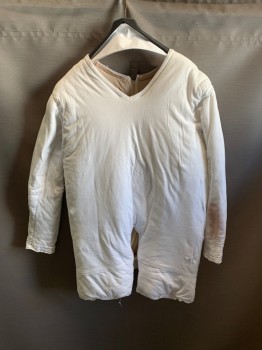 MTO, White, Cotton, Solid, V-N, L/S, Short Attached, Zip Back,