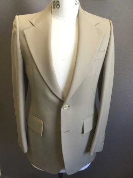 N/L, Tan Brown, Polyester, Solid, Single Breasted, Wide Notched Lapel, 2 Buttons,  3 Pockets,