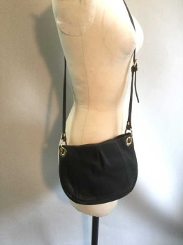 VINCE CAMUTO, Black, Gold, Leather, Metallic/Metal, Solid, Snap Close, 2 Zippers, Cross Body