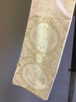 N/L, Cream, Silk, Solid, Ribbed Knit Cream Silk, Lower Panels in Champagne with Gold Embroidery, Gold Chain