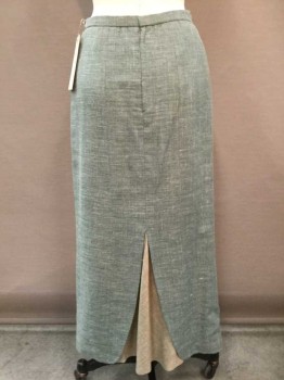 M.T.O., Sage Green, Olive Green, Mottled, Long Pencil Skirt, Hidden Zip Back, Thin Waistband, Back Curved Slit with Olive Fabric Underneath