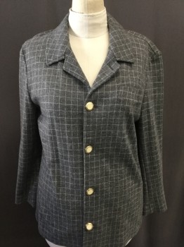 NL, Heather Gray, White, Wool, Plaid - Tattersall, Gold and Cream Button Front, Notched Lapel,