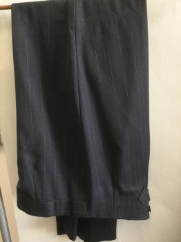 MARTIN GREENFEILD, Dk Gray, Purple, Wool, Stripes - Vertical , Flat Front, Belted Tab Back