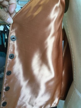 LEATHERLAND, Camel Brown, Leather, Solid, Rough Leather with Shinny Peachy-brown Lining, V-neck, Western Yoke Front & Back, Single Breasted,  5 Brass Snap Front, 2 Pockets