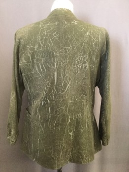 MTO, Olive Green, Gray, Cotton, Abstract , V-neck, Cross Over Chest W/copper Buckle-like Snap, Patch Pockets, Marble Gray Pattern