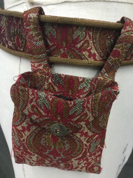 MTO, Dk Red, Gold, Silk, Floral, Silk/Lame Floral Brocade, Belt, Velcro Closure Back, Gold Chain Piping, Detachable Bag with 2 Loops