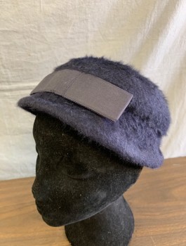 FREDERICK & NELSON, Navy Blue, Wool, Solid, Furry Texture, Grosgrain Bow in Front, Low, Flat Top, Cloche-like Shape,