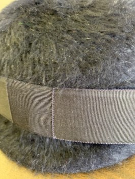 FREDERICK & NELSON, Navy Blue, Wool, Solid, Furry Texture, Grosgrain Bow in Front, Low, Flat Top, Cloche-like Shape,