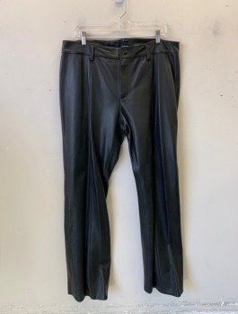DAVID CARDONA, Black, Leather, Solid, Flat Front, Vertical Seam Down Center of Each Leg, Zip Fly, Straight Leg, No Pockets, Belt Loops