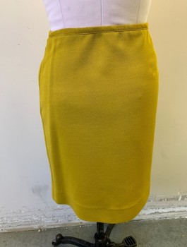 N/L, Mustard Yellow, Polyester, Solid, Pencil Skirt, Knit, Elastic Waist, Knee Length, Late 1960's