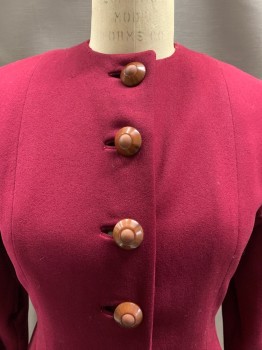 THE MAY CO., Brown, Wool, Solid, Round Neck, 6 Brown Buttons, Single Breasted