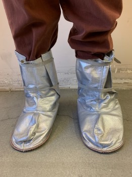 GENTEX, Silver, Nomex, Solid, Slip on Over Shoes, 2 Snaps on Suede to Customize, Reflect Radiant Heat and Protects Against Sparks