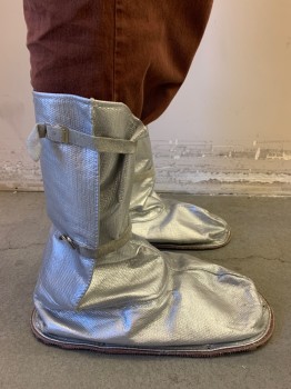 GENTEX, Silver, Nomex, Solid, Slip on Over Shoes, 2 Snaps on Suede to Customize, Reflect Radiant Heat and Protects Against Sparks