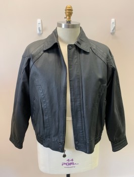 JOHN ASHFORD, Black, Leather, Solid, Zip Front With Snaps, 2 Pockets, Elastic Waistband, Nickel Notions