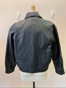 JOHN ASHFORD, Black, Leather, Solid, Zip Front With Snaps, 2 Pockets, Elastic Waistband, Nickel Notions