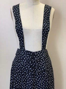 CONTEMPO, Black, White, Rayon, Floral, Shoulder Straps, Waist Flaps With Buttons, Flared, Back Zipper,