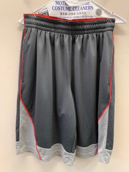 BCG, Pewter Gray, Charcoal Gray, Red, Polyester, Solid, Basketball Short, Internal Pull String, 2 Pocket,