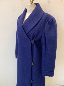 N/L MTO, Navy Blue, Wool, Solid, Made To Order, Thick Wool, Shawl Lapel, Foldover Front with 3 Black Nautical Buttons with Loop Closures, Puffy Sleeves, Ankle Length, Black Twill Lining