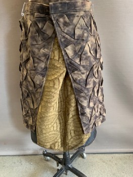 MTO, Mushroom-Gray, Khaki Brown, Tan Brown, Synthetic, Cotton, Mottled, Velcro Snap On Waist Band, Front Slit With Geometric Pleading, Khaki, Texture Panel on Front