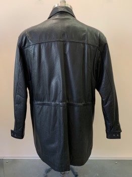 WILDA, Black, Leather, Solid, L/S, Zip Front With Snap Button, Collar Attached, 6 Pockets