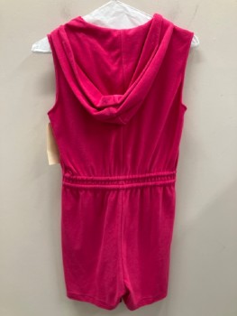 N/L, Hot Pink, Polyester, Solid, Zip Front, With Hood, Sleeveless, Elastic Waist Band With Double D String, Slant Pockets, Shorts