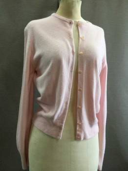 DESIGNERS ORIGINAL, Baby Pink, Acrylic, Solid, Crew Neck, Button Front, Cardigan