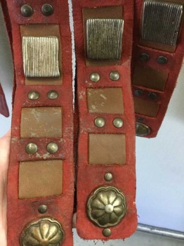 MTO , Red, Brown, Brass Metallic, Silver, Leather, Metallic/Metal, Made To Order, Leather 'Skirt' For Roman Gladiator, Metal On Skirt Tabs
