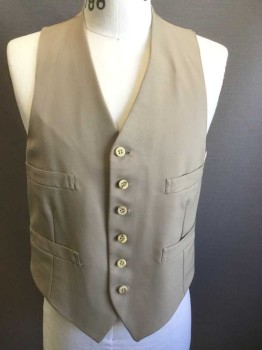 N/L, Tan Brown, Polyester, Solid, Single Breasted, 6 Buttons, 4 Pockets, Tan Satin Lining and Back,