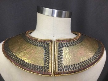 M.T.O., Gold, Red, Black, Copper Metallic, Fiberglass, Leather, Egyptian Ornate Collar Brass Hammer with Cobra Filigree Studs, Black, Red W/Copper Wire, and Gold Trim, Velcro Back Closure, See Photo Attached,