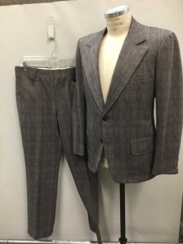 MICHAELS/STERN, Gray, Black, Red, Mustard Yellow, Polyester, Plaid, Check , Single Breasted, Wide Notched Lapel, 2 Buttons,  3 Pockets,