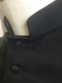 CHURCH STORES, Black, Wool, Solid, Button Front with Faille Fabric Covered Buttons, Long Sleeves with Long Cuffs, Stand Collar, Holes at Side Seams to Reach Pockets, Floor Length