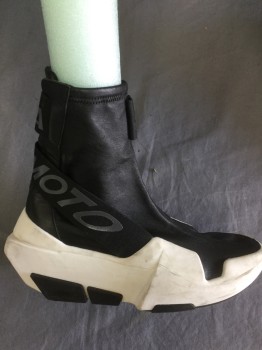 YOH MOTO, Black, Off White, Leather, Rubber, Pull On, Elastic,