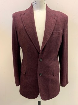 NL, Red Burgundy, Black, Wool, 2 Color Weave, Peaked Lapel, Single Breasted, Button Front, 2 Buttons, 3 Pockets, With 2 Pairs Of Pants, Made To Order,