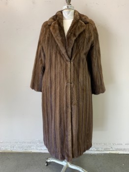 N/L, Brown, Fur, Mink, Hook & Eye Front, Long Sleeves, Collar Attached, Notched Lapel, Calf Length