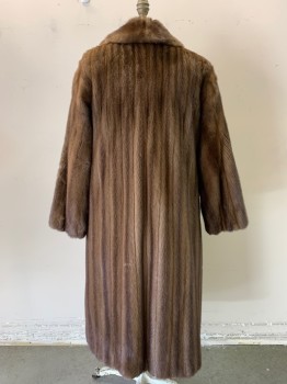 N/L, Brown, Fur, Mink, Hook & Eye Front, Long Sleeves, Collar Attached, Notched Lapel, Calf Length